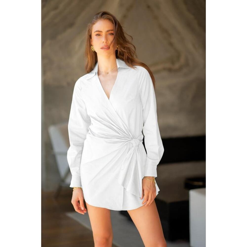Lavender Brown Eloise Wrap Long Sleeve Mini Dress in White XS NEW Minimalist - Picture 2 of 6